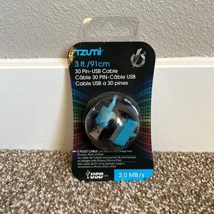 Tzumi 3ft Blue 30-Pin USB Cable